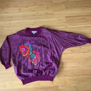 Vintage ADOLFO Sport Women's Shoulder Pads Dolman Sleeves 80s Style Pullover Top